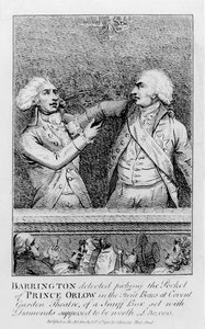 Barrington Detected Picking the Pocket of Prince Orlow in the Front Boxes at Covent Garden Theatre, of a Snuff Box Set with Diamonds Supposed to be Worth 30,000 Pounds, pub. in 1790